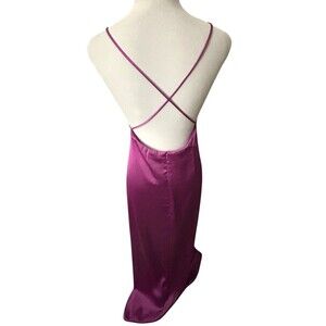 Trish Scully Magenta Pink Satin X Back Drape Front Long Maxi Slip Prom Dress 10*